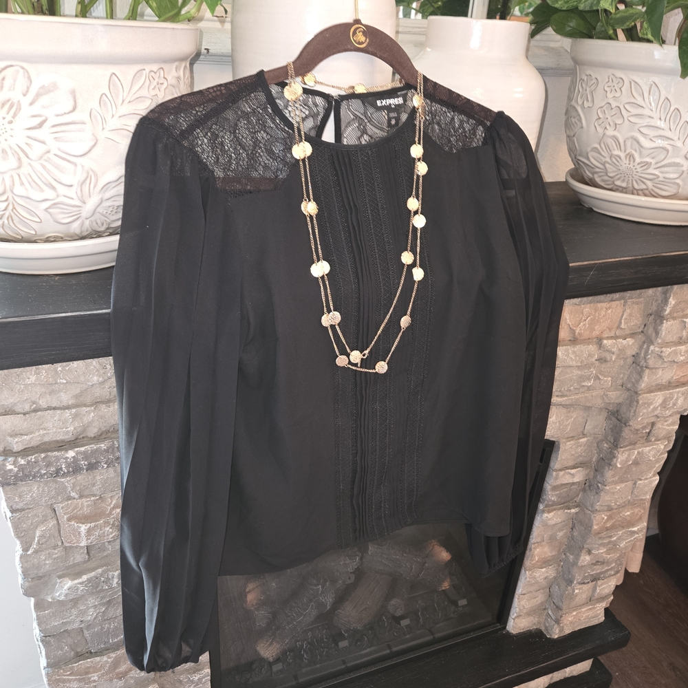 Express Black Lace Detail Women's Top